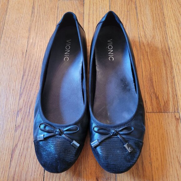 Vionic MINNA Black Leather Ballet Flats 8M‎ Bow Comfort - Picture 5 of 10